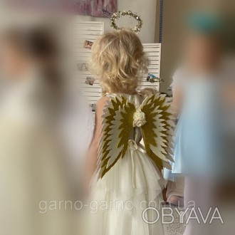 Комплект Крылья ангела + золотой нимб . золотые крила айвори Украшение молочные . . фото 1