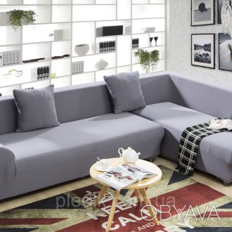 Чехол на угловой диван "HomyTex" универсальный Серый
Размер: цельный угловой 230. . фото 1
