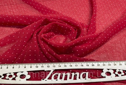Ткань легкий красный шифон в мелкий горошек "Пупырышки". Харьков. фото 1