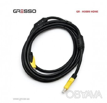 Кабель Gresso HDMI 5m, модель H3009, male to male (папа-папа), 2 феррита, черно-. . фото 1