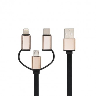 Кабель Optima 3in1 MicroUSB/iPhone 7/Type-C Black. Київ. фото 1 Кабель Optima 3in1 MicroUSB/iPhone 7/Type-C Black. Київ. фото 1