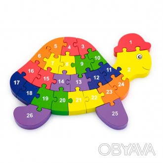 Дерев'яний пазл Viga Toys Черепаха по буквах і числах – це розвивальна ігр. . фото 1