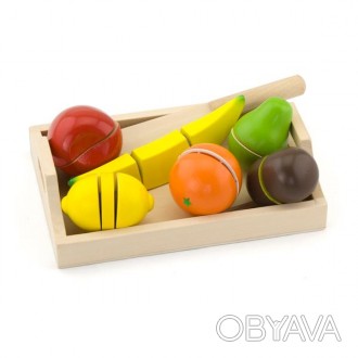Ігровий набір з дерева у вигляді фруктового асорті на підносі. У комплекті також. . фото 1