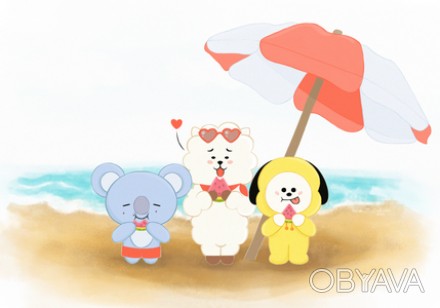 Коя (KOYA), Чими (CHIMMY) и Эрджей (RJ) кушают вкусный арбузик на солнечном пляж. . фото 1