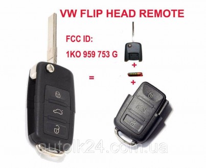Автомобильный выкидной ключ для марки VOLKSWAGEN, SEAT, SKODA 
434Mhz CAN-Bus id. . фото 2