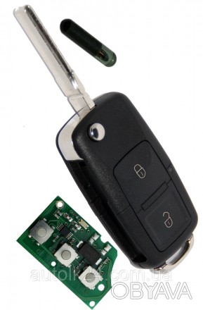 Автомобильный выкидной ключ 2 кнопки для VW, SKODA, SEAT 1J0 959 753 C, chip ID4. . фото 1