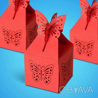  Бонбоньерка на свадьбу в виде коробочки с бабочками в красных тонах Бонбоньерка. . фото 1