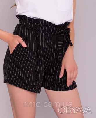 Женские шорты в полоску, модель с рюшей на талии, с боковыми карманами, посадка . . фото 1