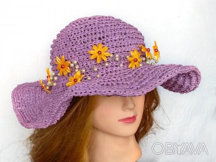 Летняя шляпка с широкими полями
и уникальным плетением цветочной композиции с же. . фото 1