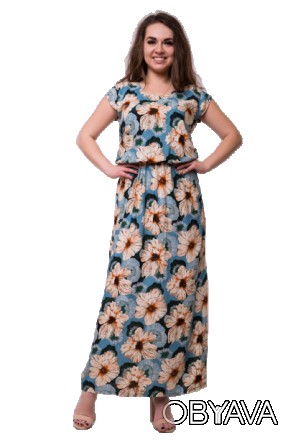 
Длинное летнее платье на каждый день с цветочным принтом на резинке D56S-5 голу. . фото 1