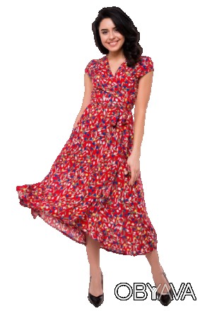 
Летнее платье миди с запахом с асимметричной юбкой цветочный принт C5100S-6 кра. . фото 1