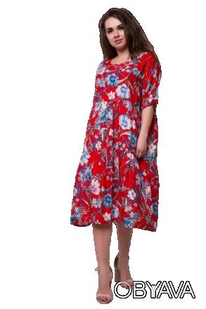 
Летнее платье миди с цветочным принтом. Выполнено из натурального приятного к т. . фото 1