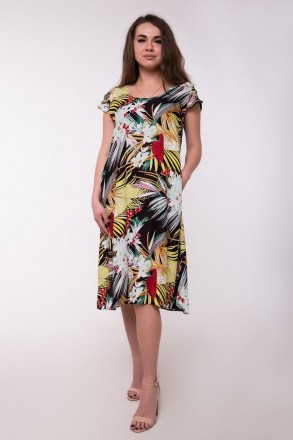 Свободное платье трапеция с растительно-цветочным принтом и маленьким рукавом тю. . фото 3