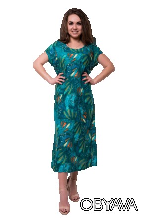 
Легкое длинное платье миди больших размеров с цветочным принтом C5300S-9 зелено. . фото 1