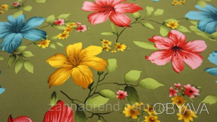  Ткань супер-софт оливкового цвета "Чумачечая весна" - это легкий, уютный, очень. . фото 1