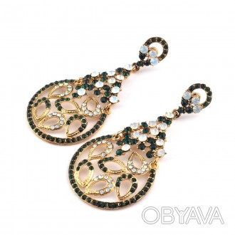 Серьги зеленые с камнями СГ3796-1 длина 8см